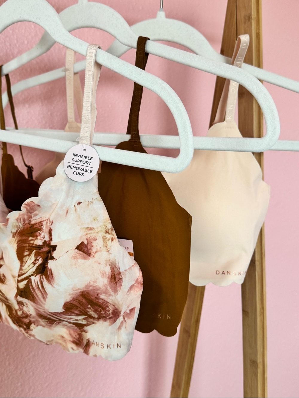 Danskin Scallop Seamless Bralettes in Cream, Brown & Floral